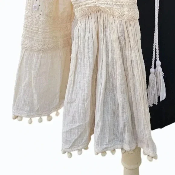 Embroidered Embellished Hippie BOHO Kimono Tie Front Prairie Shrug Cream Medium - Picture 10 of 13